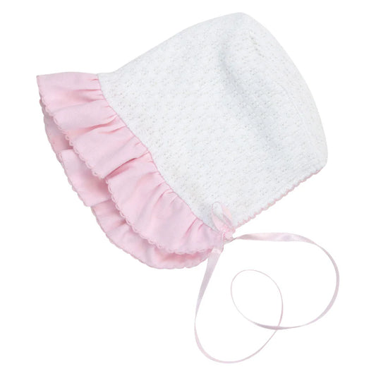 Paty Knit Bonnet with Pink Pima Ruffle