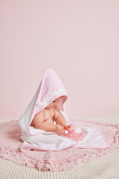 Pink Gingham Design Hooded Towel