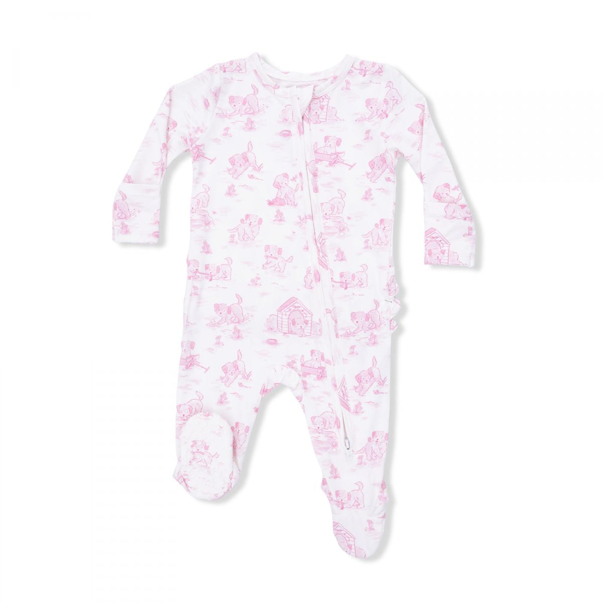 Pink Toile Ruffle Back - 2 Way Zipper Romper