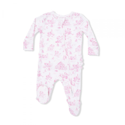 Pink Toile Ruffle Back - 2 Way Zipper Romper