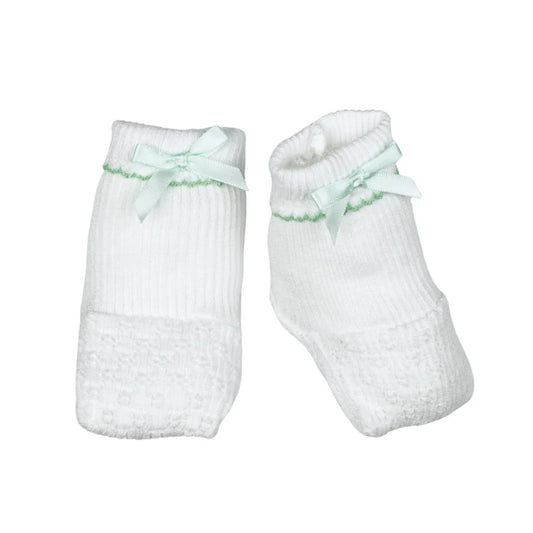 White Knit Booties with Mint Trim