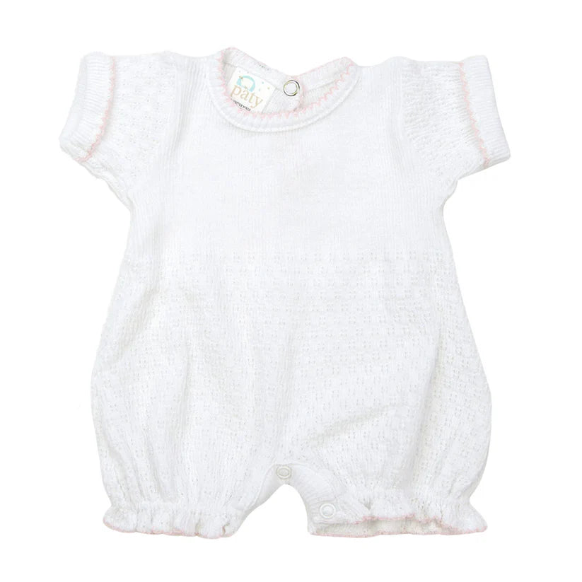 White with Pink Trim Paty Knit Ruffle Hem Bubble