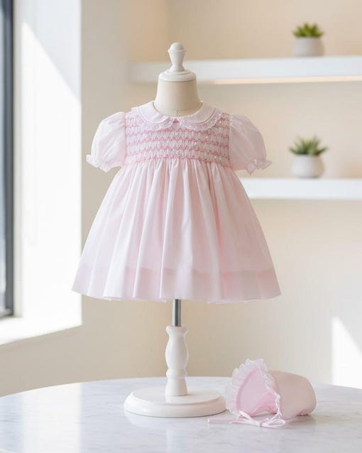 Baby Girls Pink Lace Dress with Hat