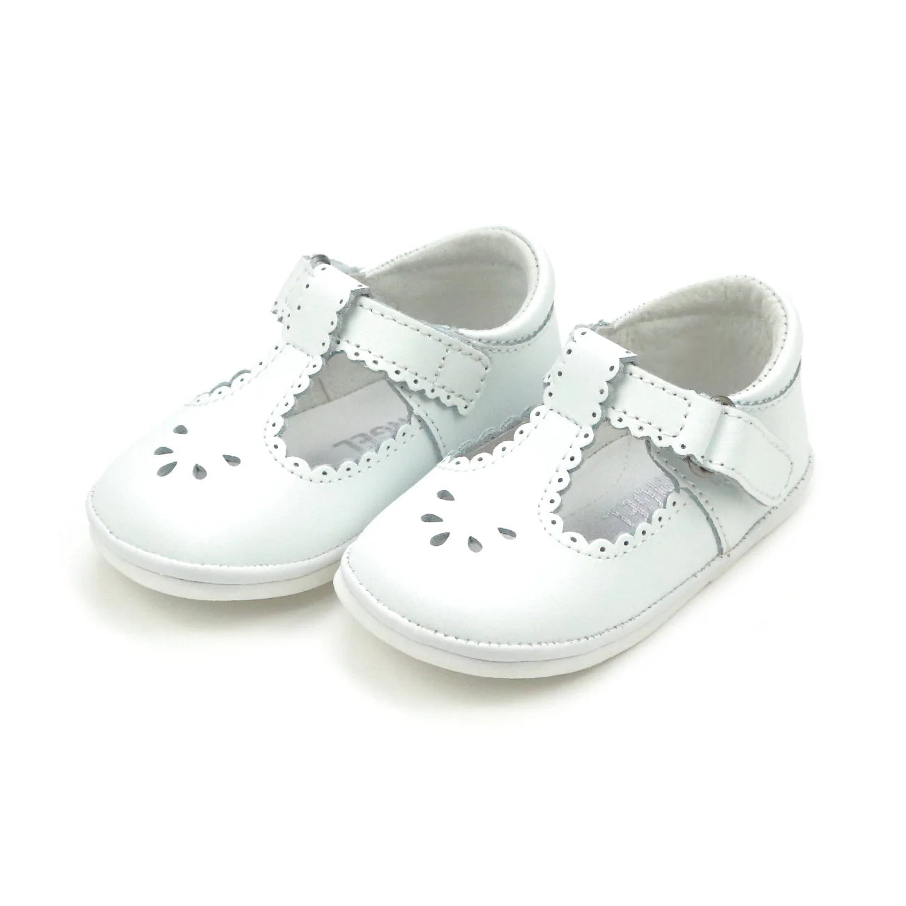 White Dottie Scalloped T-Strap Mary Jane Shoe