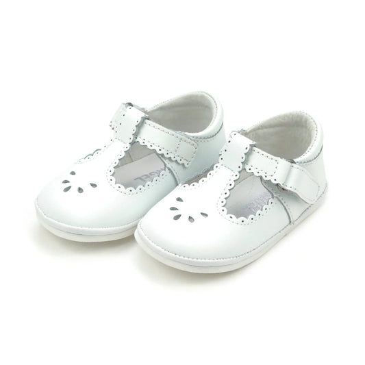 White Dottie Scalloped T-Strap Mary Jane Shoe
