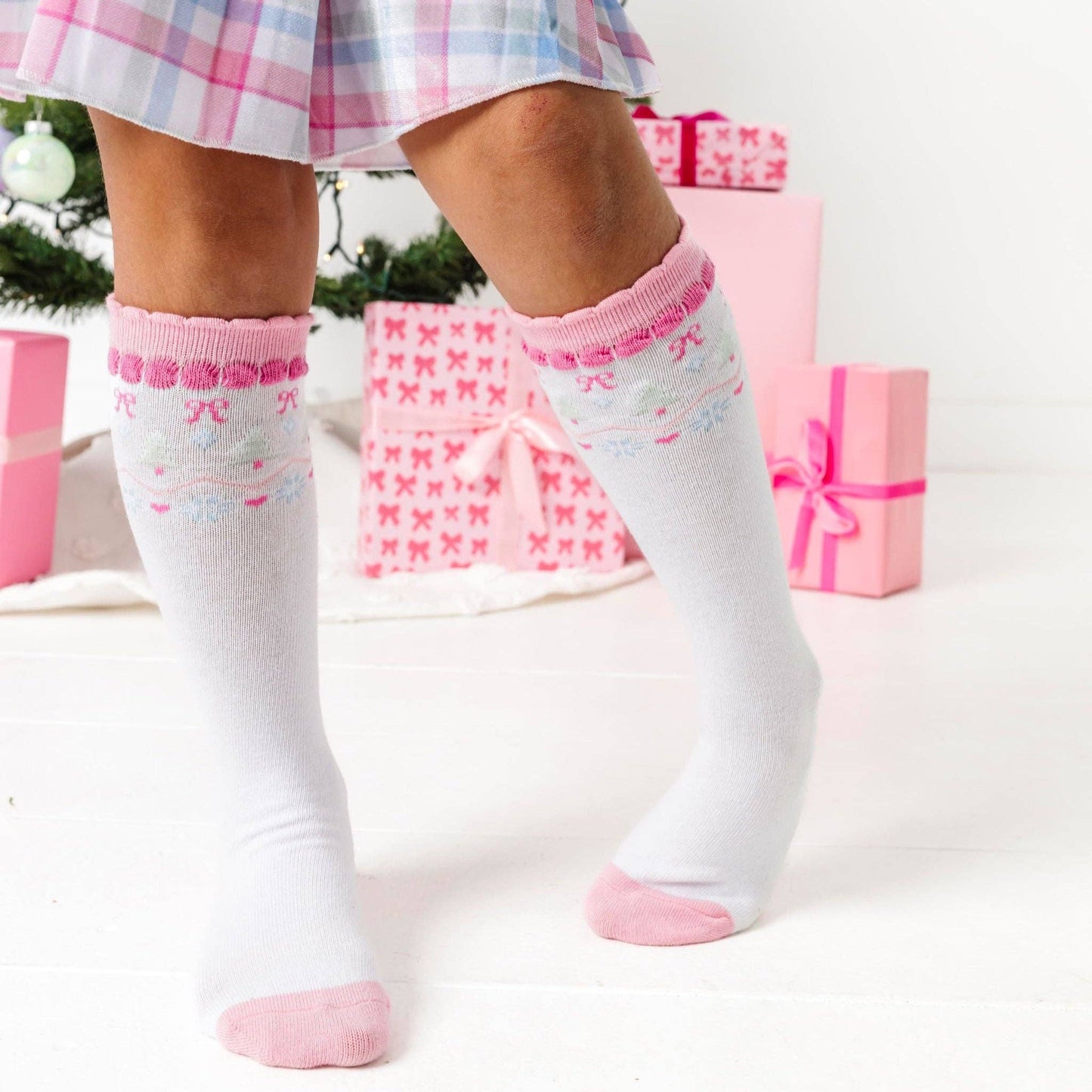 White Fair Isle Knee High Socks