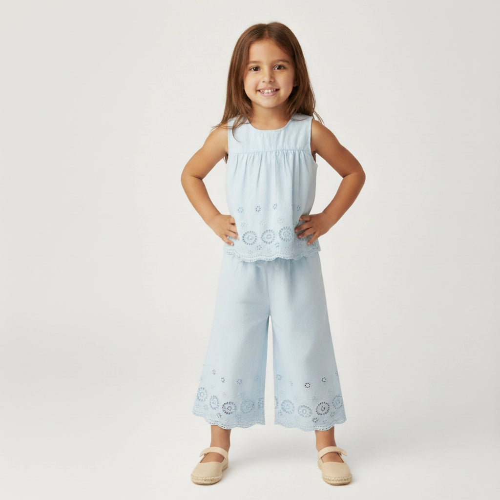 Light Blue Eyelet Pant Set
