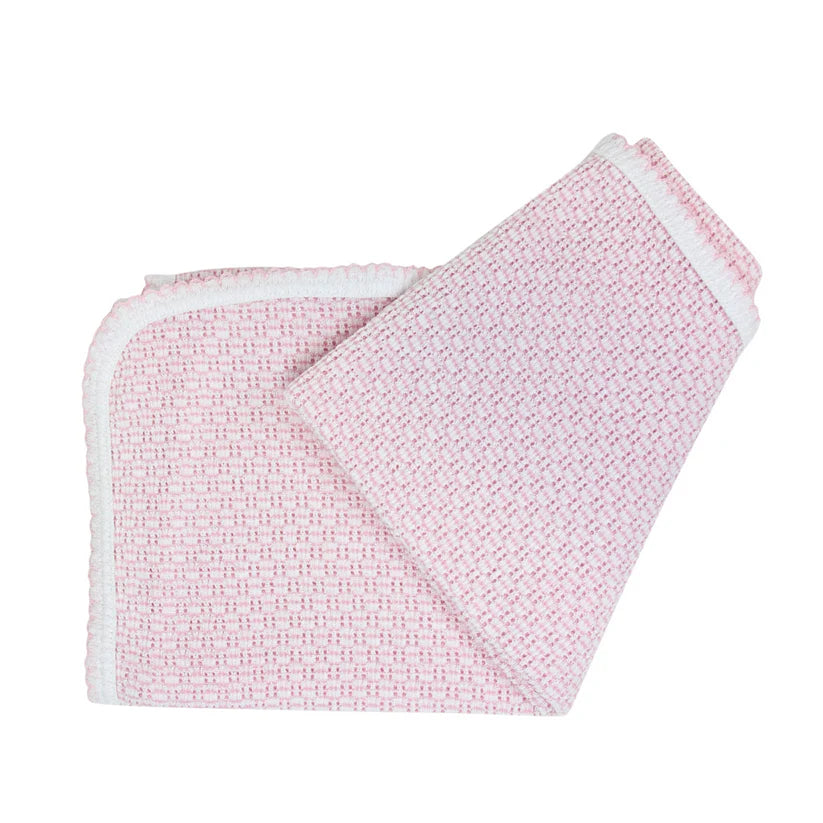Pink Knit Blanket with White Trim