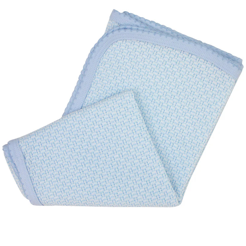 Blue Knit Swaddle Blanket with Blue Pima Cotton Trim
