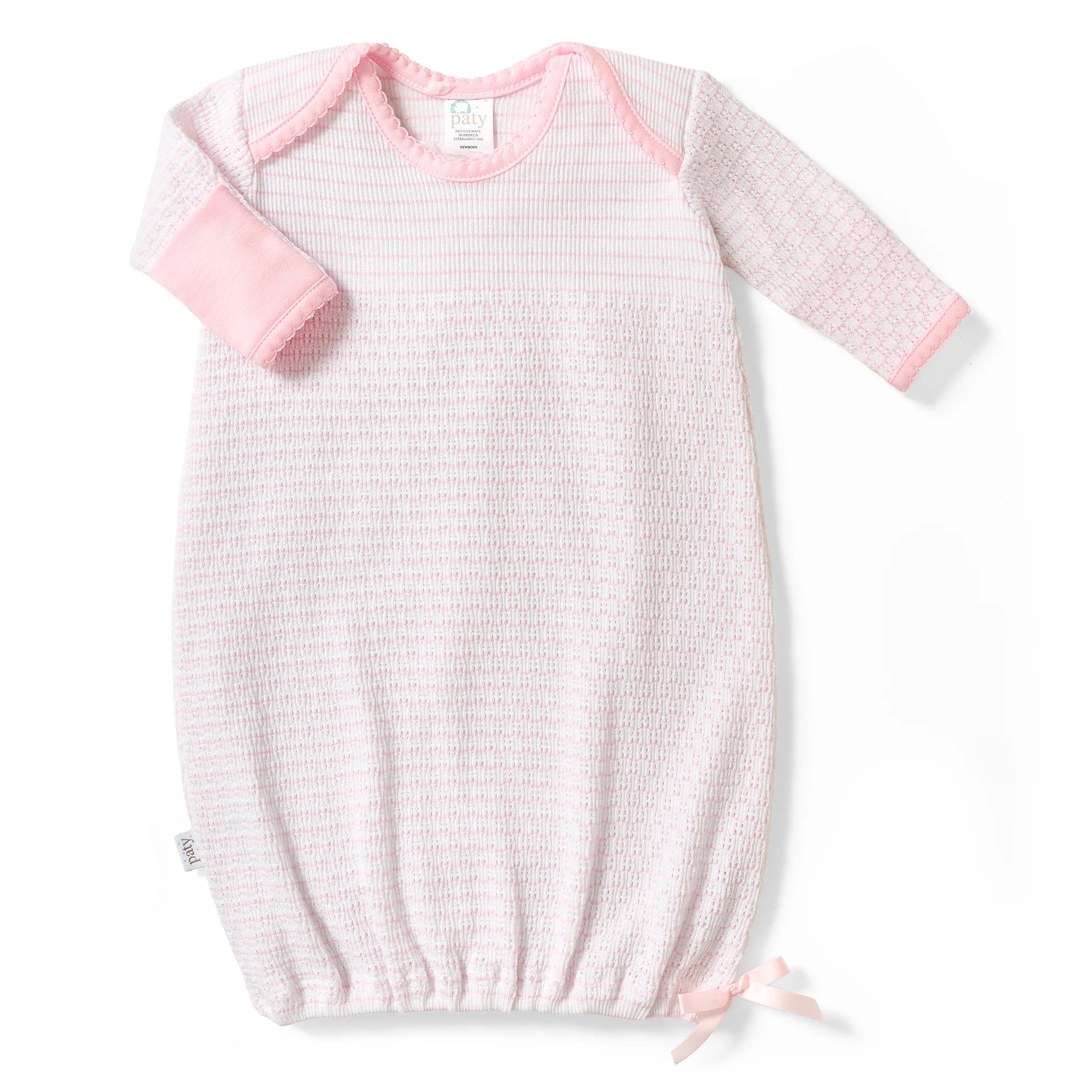 Pink Paty Knit Pinstripe Gown With Pink Pima Trim