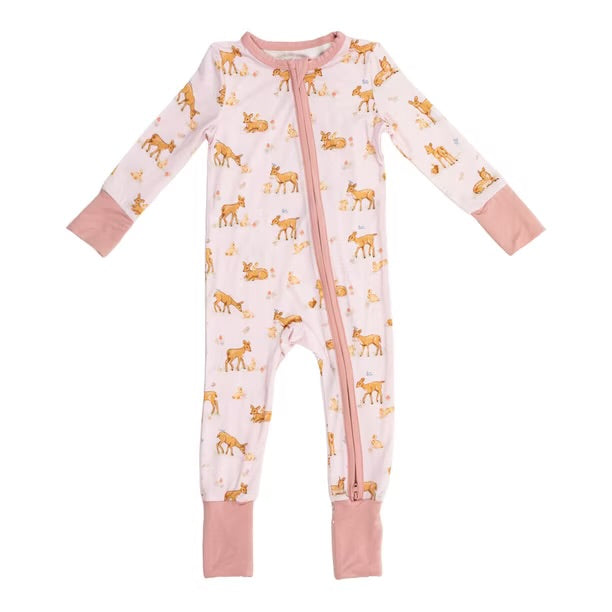 2 way zipper romper -Pink Deer