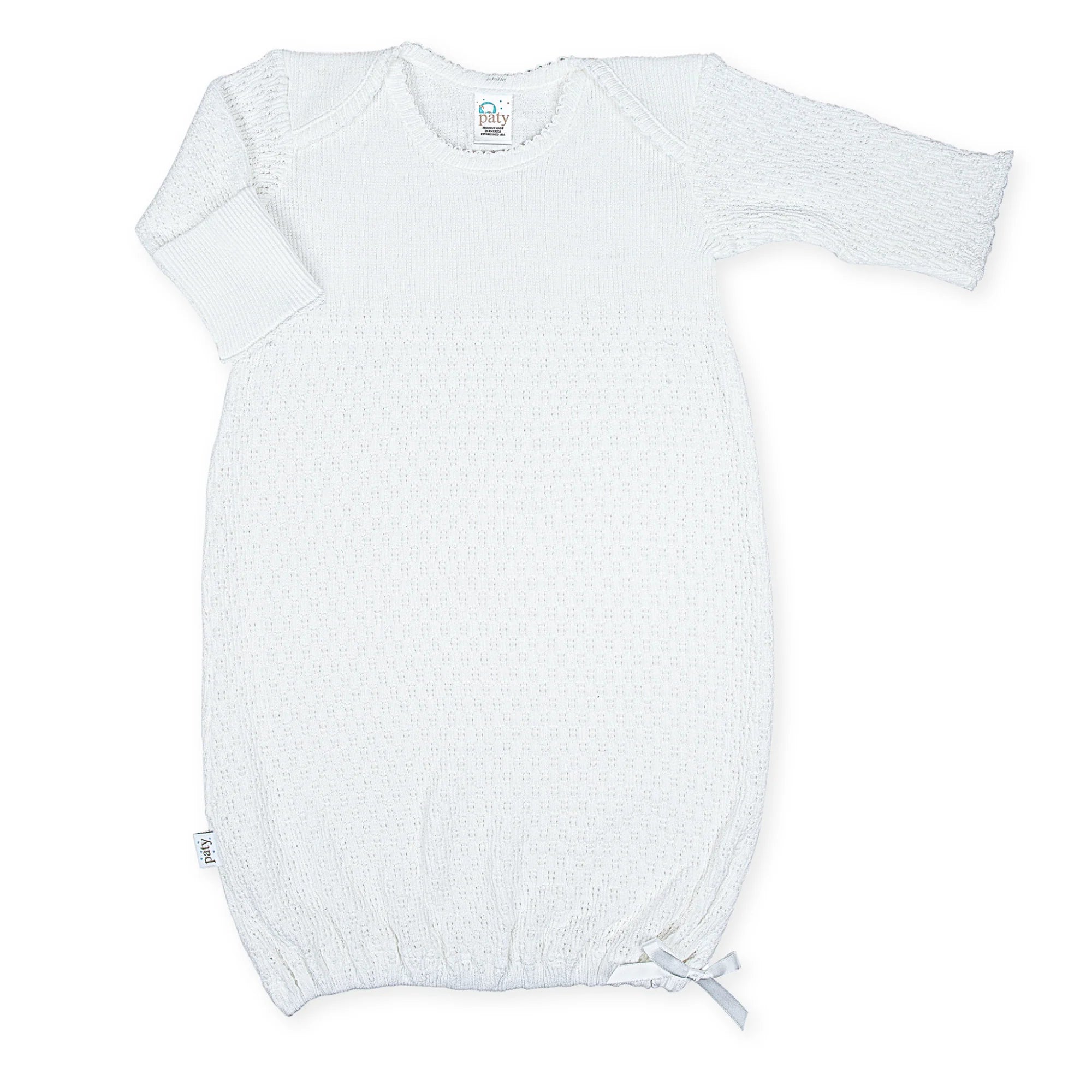 White Paty Knit Overlap Shoulder Gown