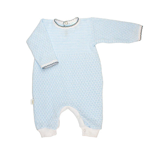 Blue with Navy Trim Paty Knit Romper