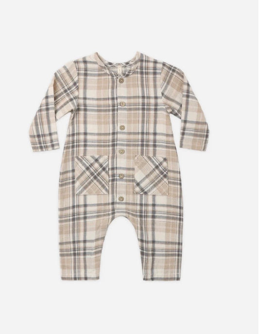 Pocketed Woven Jumpsuit Fall Plaid