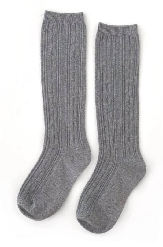Gray cable knit knee high socks