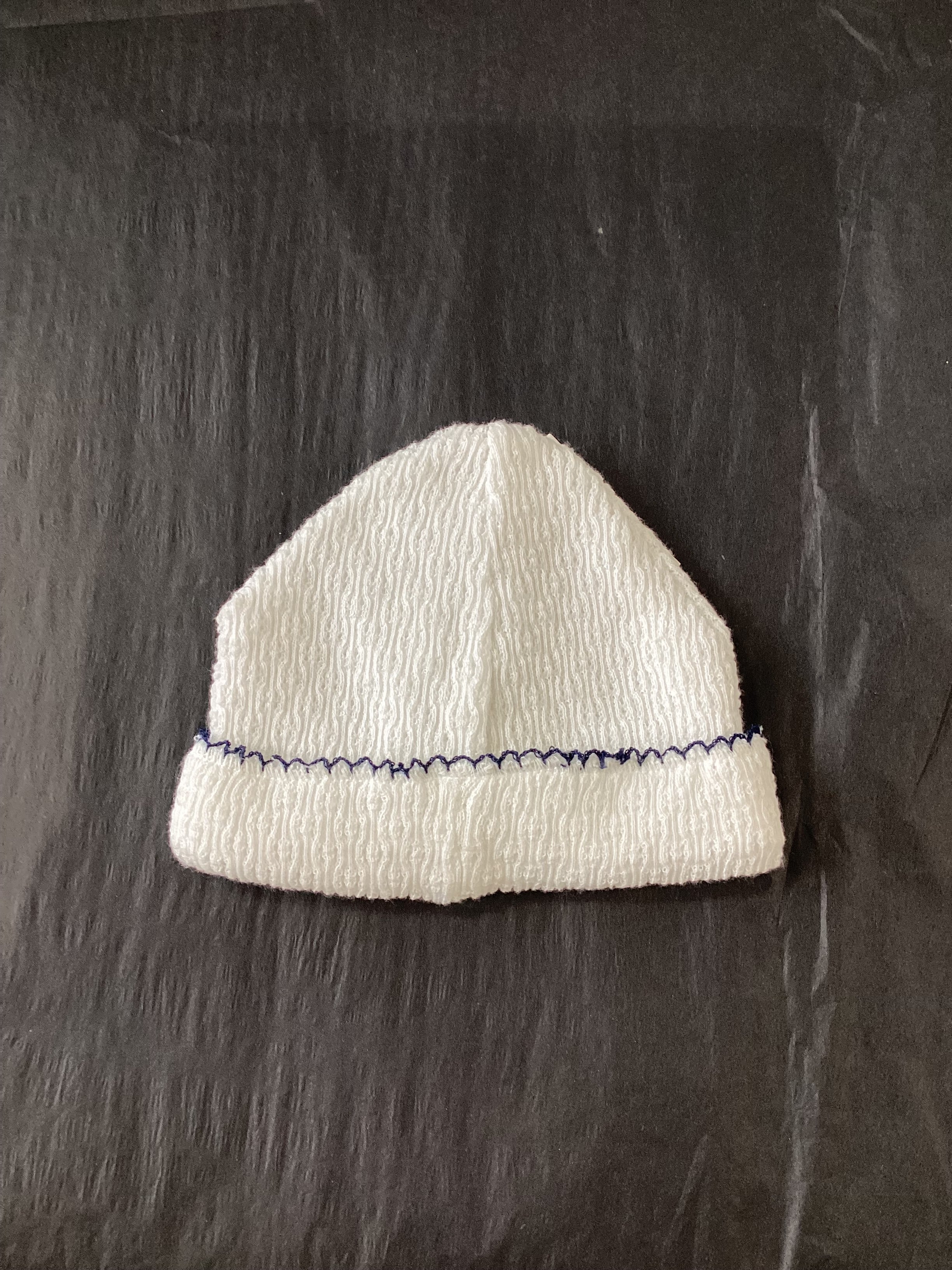 White Knit Saylor Beanie with Navy Trim