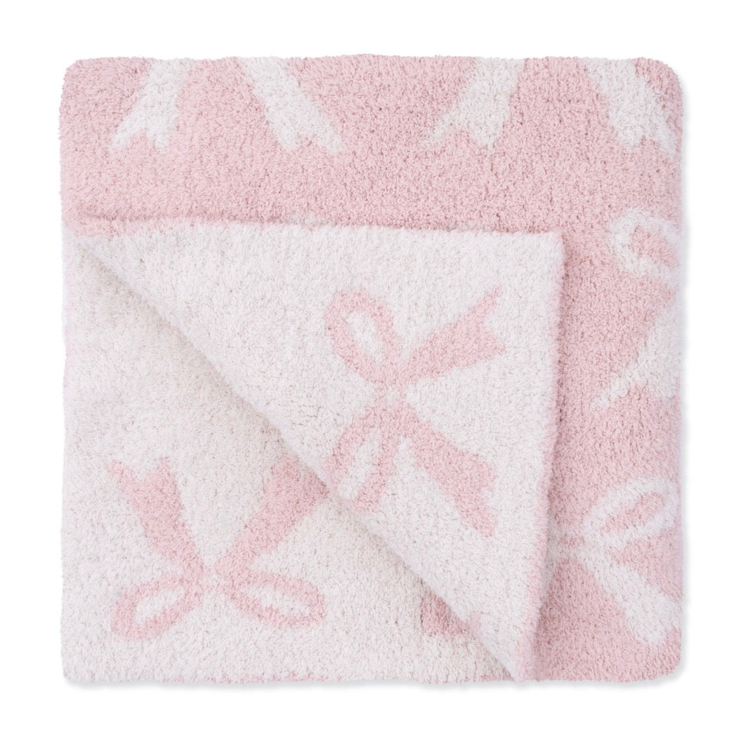 Chenille Blush Bow Blanket