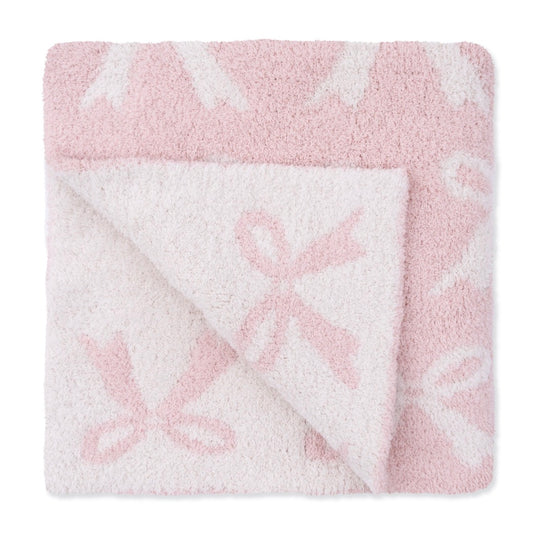Chenille Blush Bow Blanket