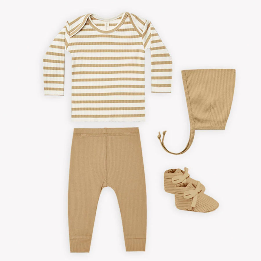 Ivory Striped Set with Hat and Footies