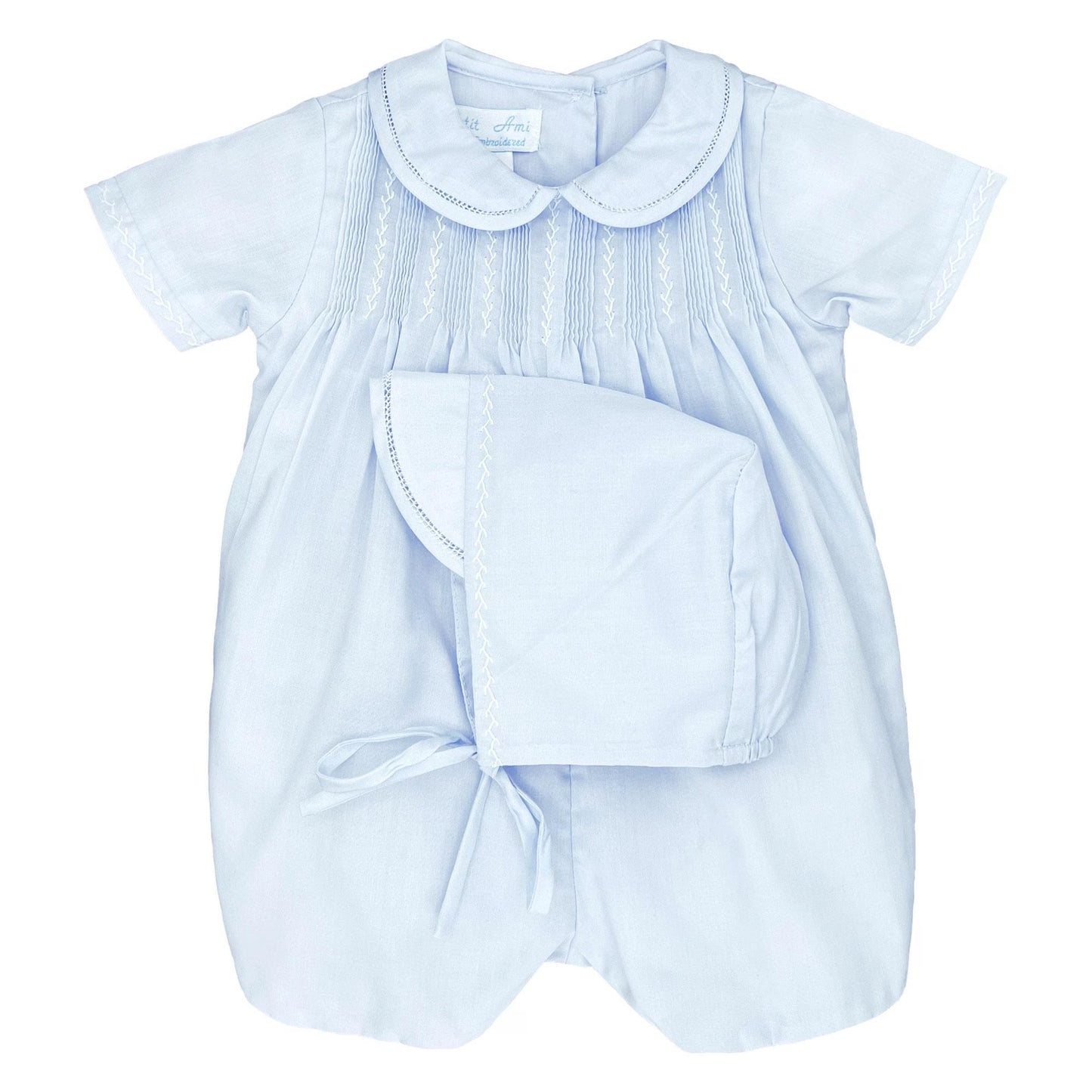 Blue Feathered Stitch Romper