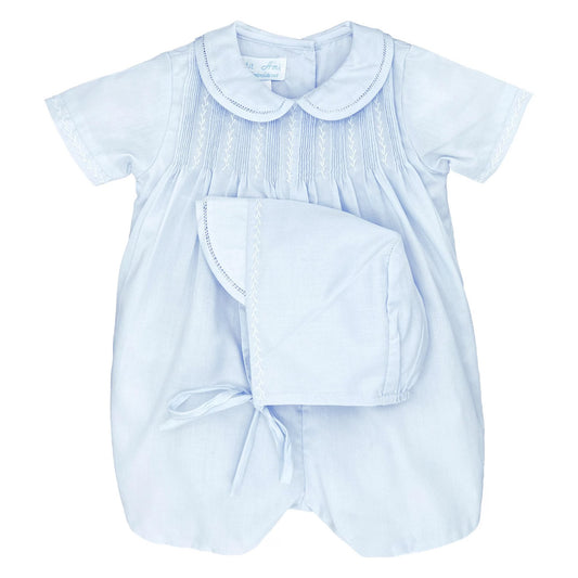 Blue Feathered Stitch Romper