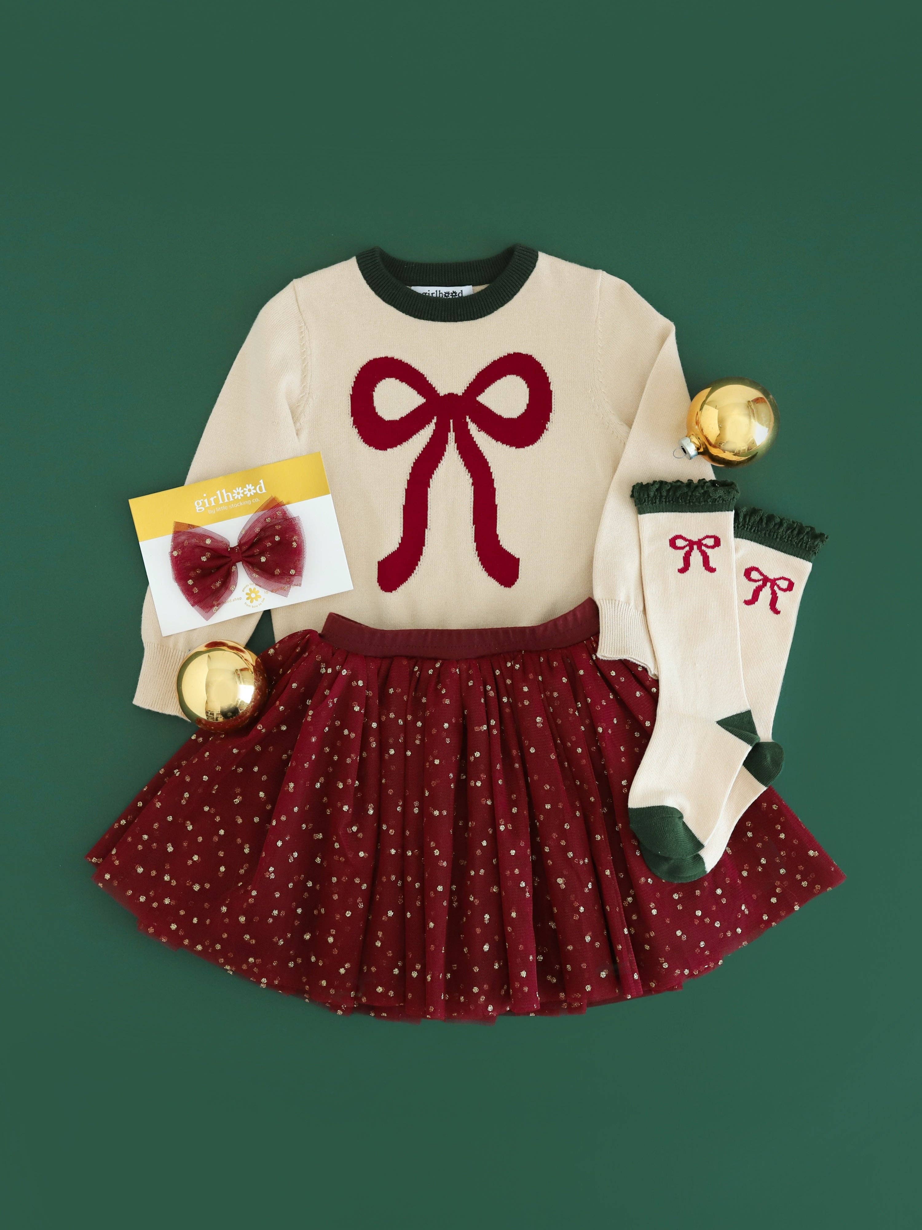 Vanilla Bow Lace Top Knee High Socks