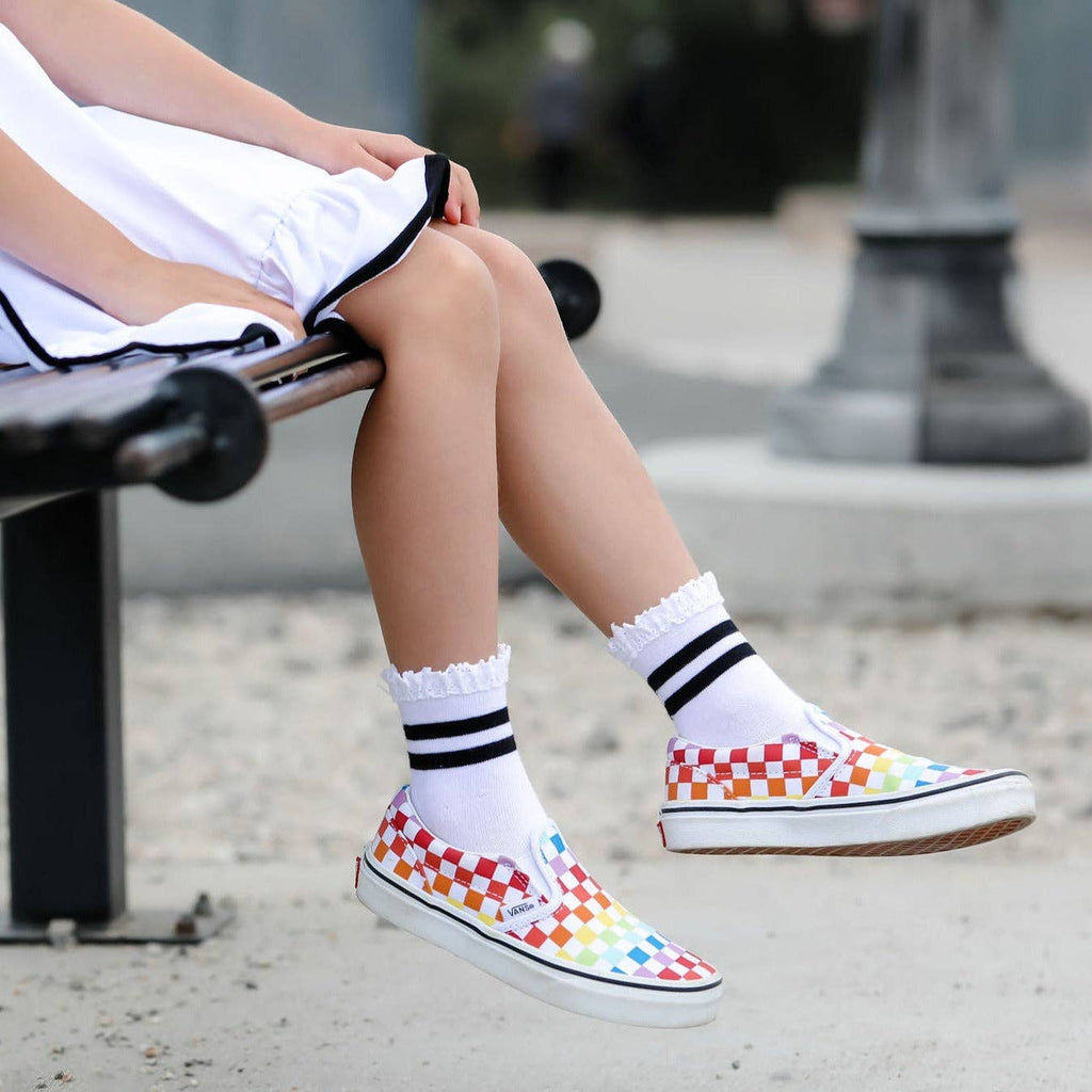 White/Black Striped Lace Midi Sock