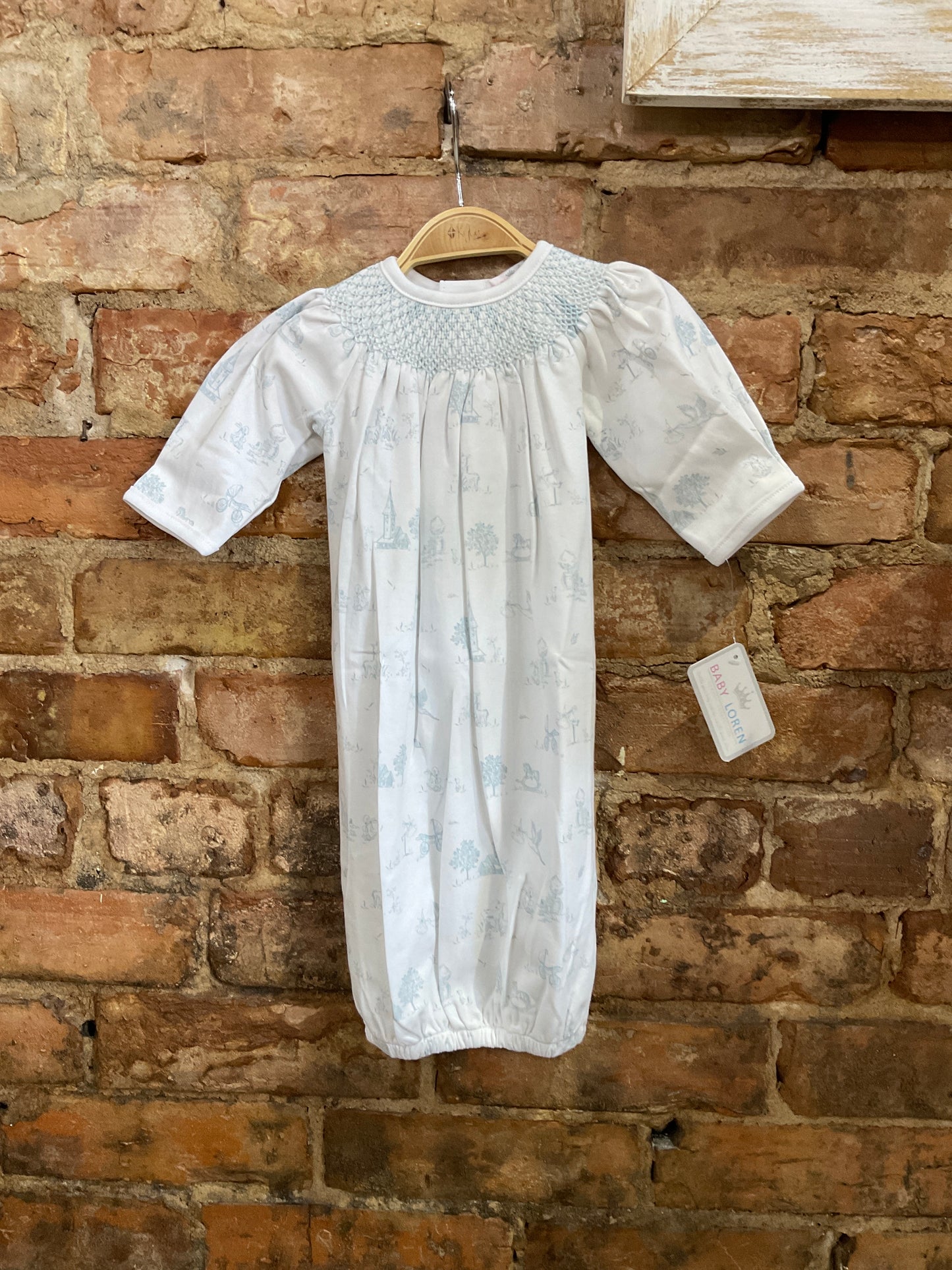 Blue toile smock gown