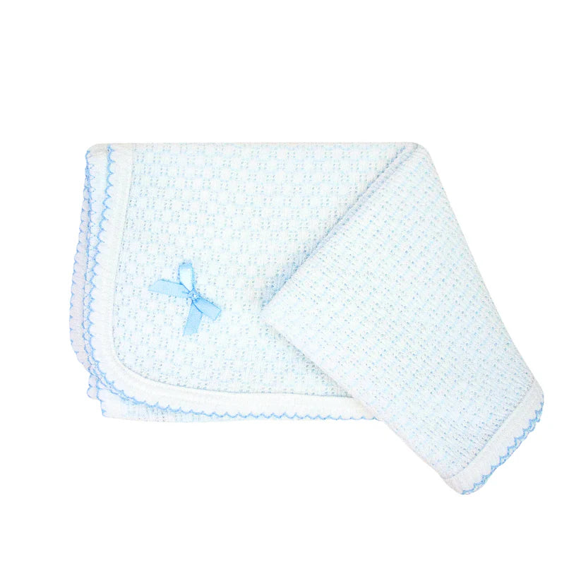 Blue Pinstripe Swaddle Blanket with White Trim