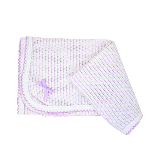 Lavender Pinstripe Knit Blanket with White Trim