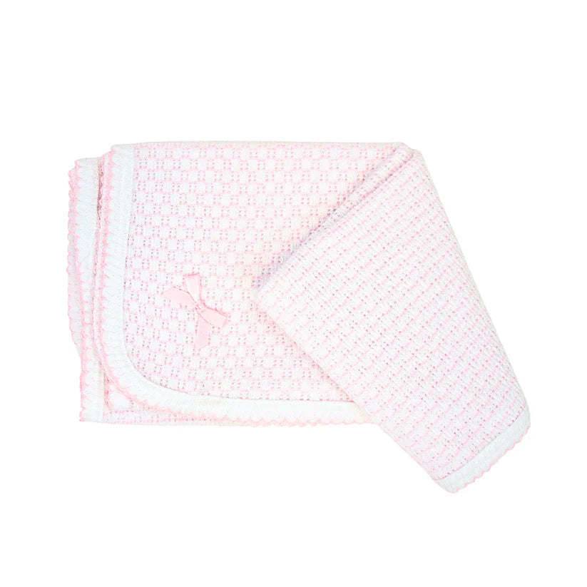Pink Pinstripe Knit Swaddle Blanket with White Trim