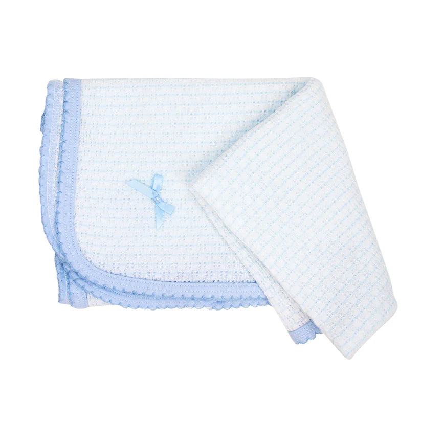 Blue Pinstripe Swaddle Blanket with Blue Pima Cotton Trim