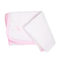 Pink Pinstripe Knit Swaddle Blanket with Pink Pima Trim