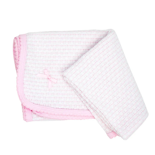 Pink Pinstripe Knit Swaddle Blanket with Pink Pima Trim