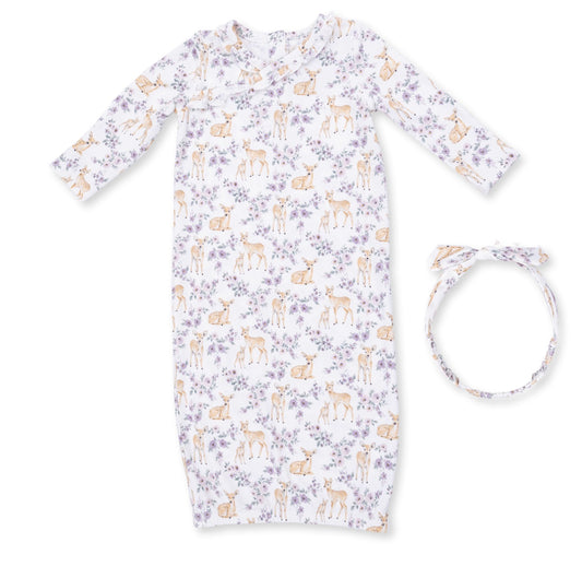 Floral Deer - Kimono Gown And Knot Headband