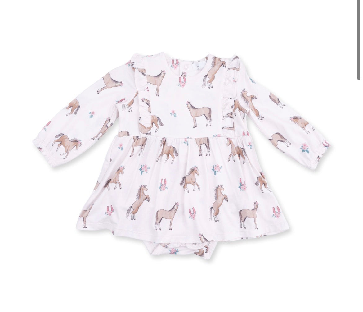 I love Horses Long Sleeve Ruffle Bodysuit