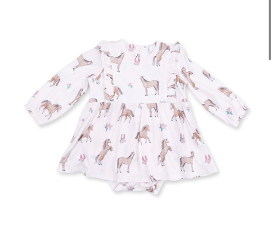 I love Horses Long Sleeve Ruffle Bodysuit