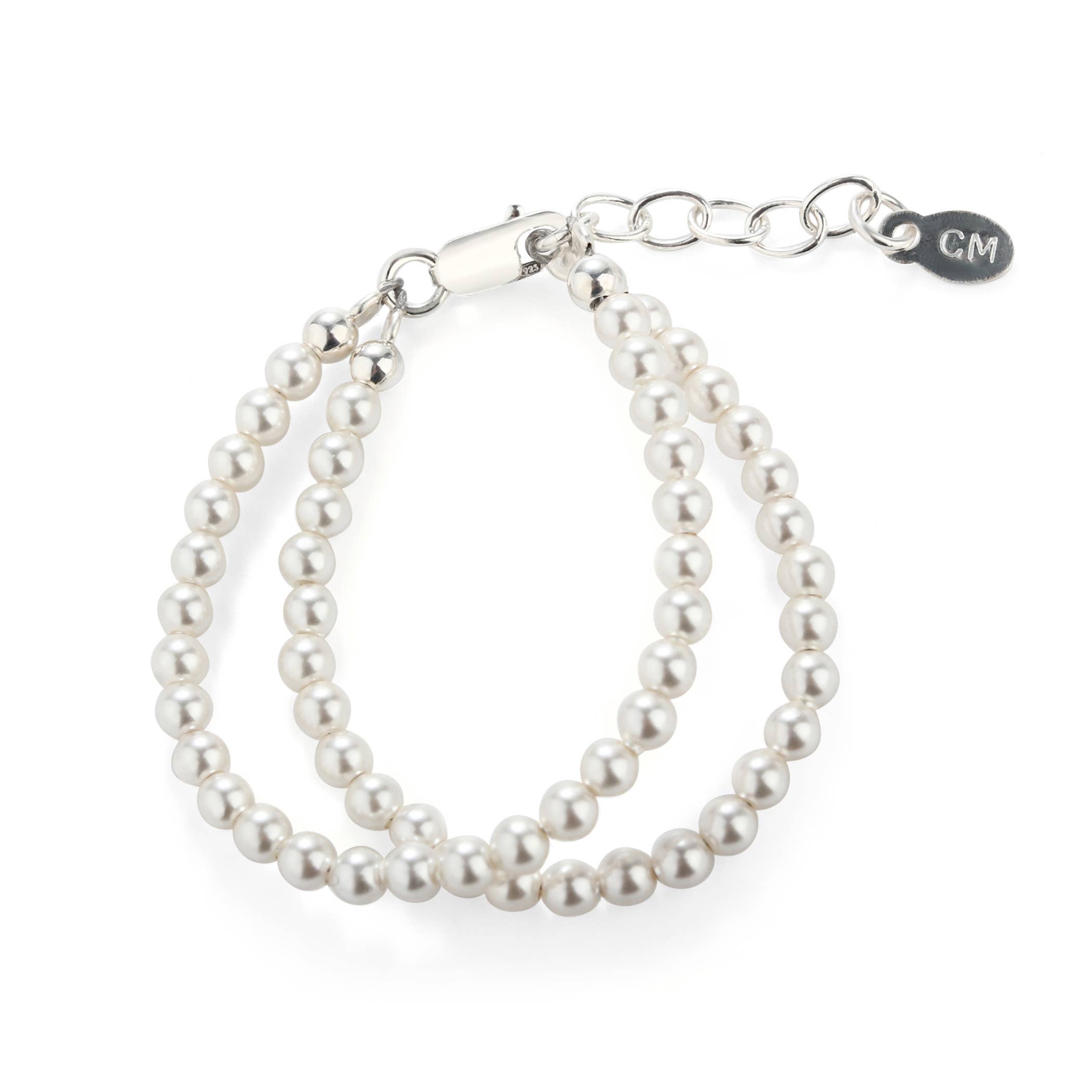 Girls Sterling Silver Double-Strand Kids Pearl Bracelet