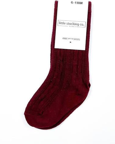 Wine Cable Knit Knee High Socks
