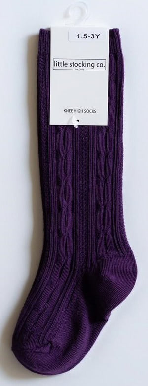 Plum cable knit knee high socks