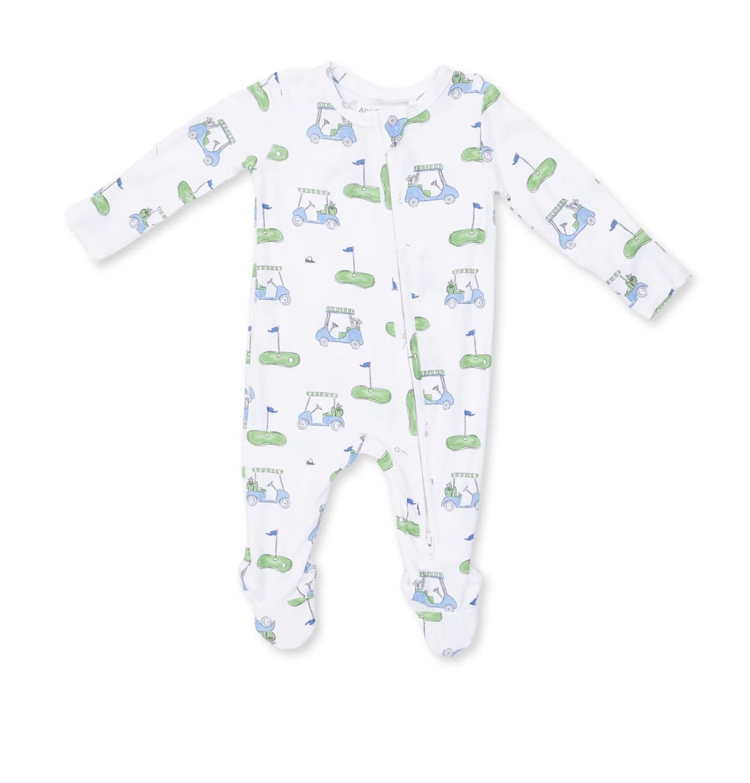Golf Carts Blue 2 Way Zipper Footie