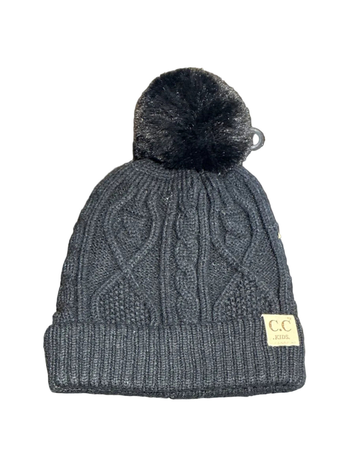 Kids Black Pom Beanie