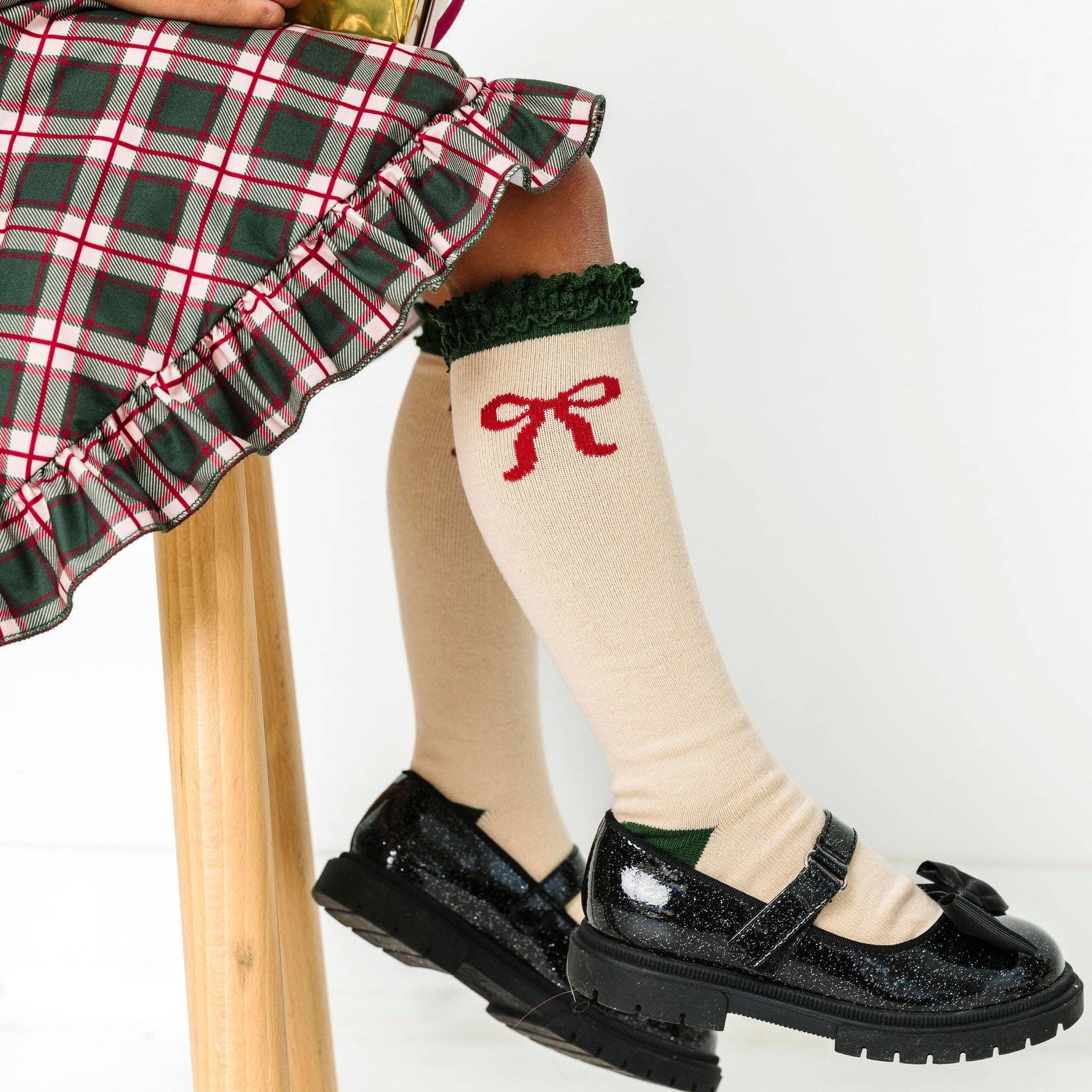Vanilla Bow Lace Top Knee High Socks