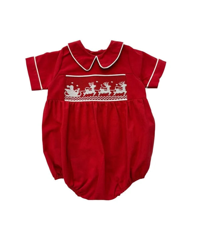 Red Santa Sleigh Smocked Bubble