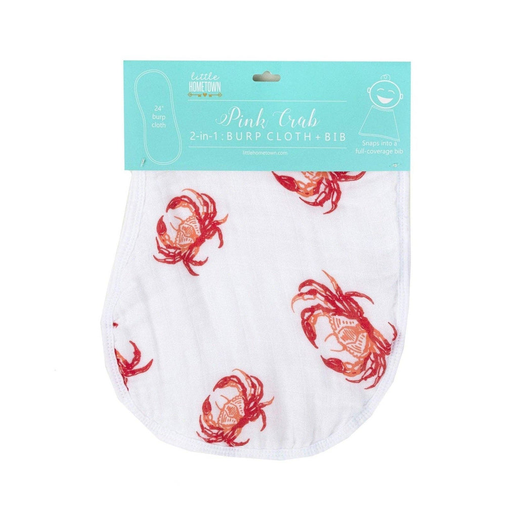 Pink Crab Baby Burp Cloth and Bib 2 in 1  Absorbent and Gentle on Newborn Skin