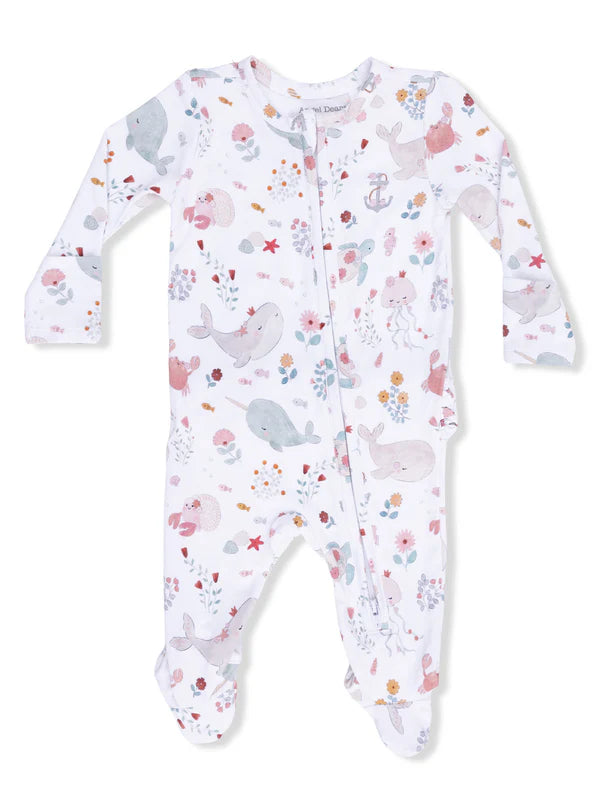2 way Ruffle Back Zipper Footie -Sea