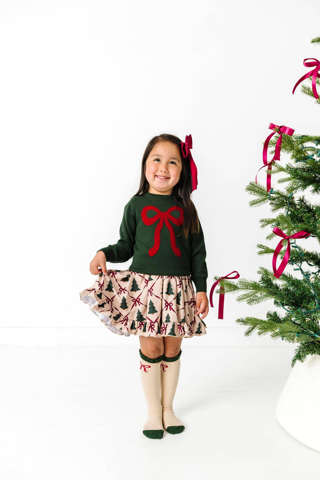Vanilla Bow Lace Top Knee High Socks