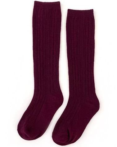 Wine Cable Knit Knee High Socks