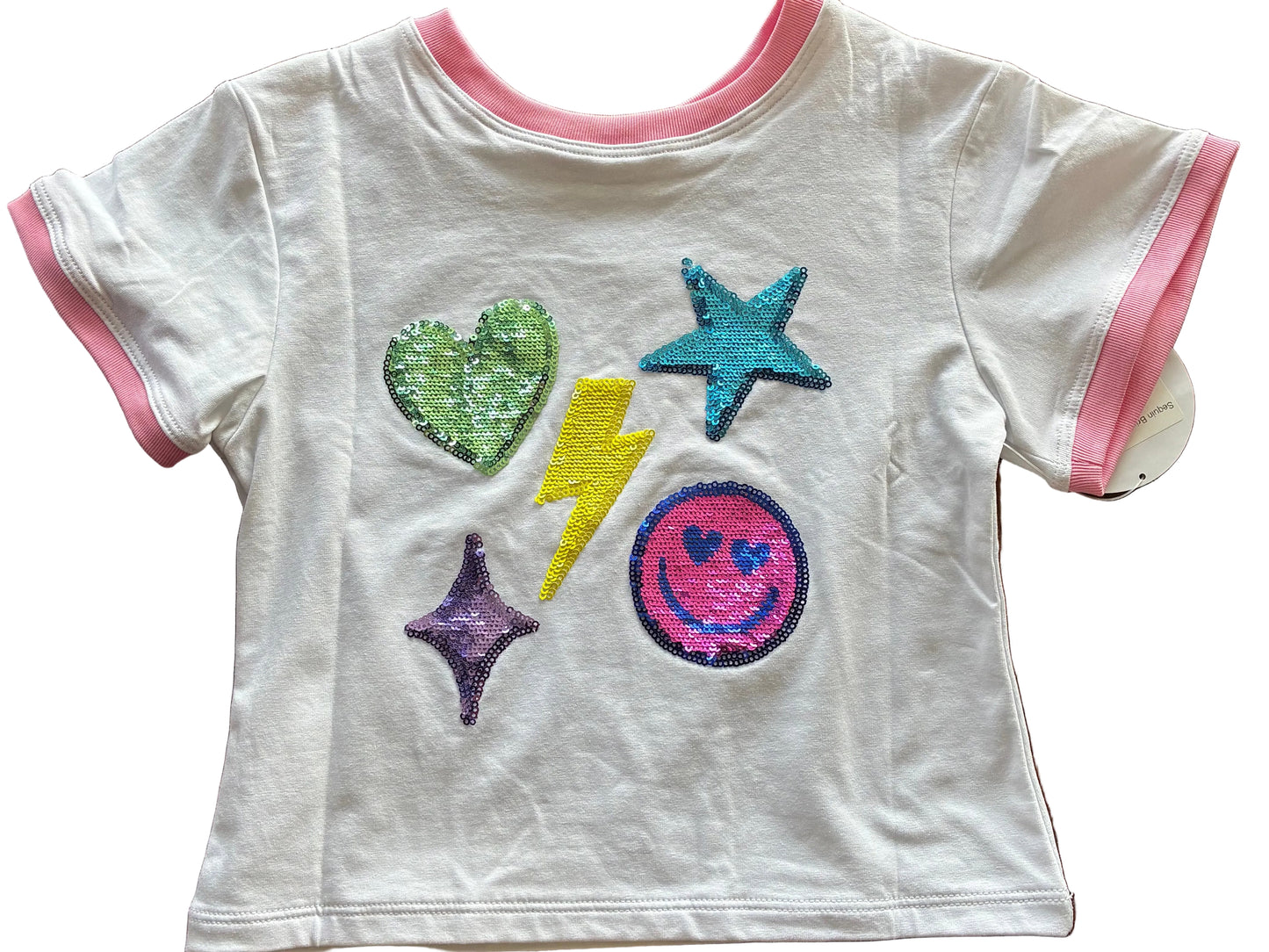 Sequin Bright Emojis White Boxy T shirt