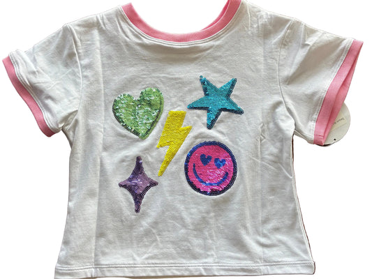 Sequin Bright Emojis White Boxy T shirt